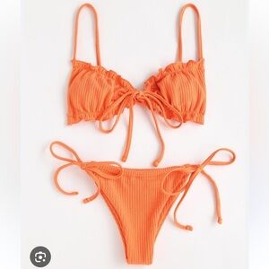 SHEIN XS tie front lettuce trim bikini